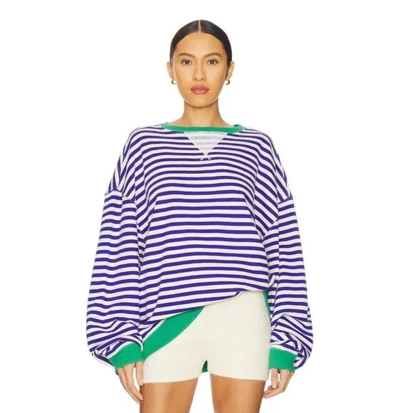 We The Free x Free People Classic Striped Oversized Crewneck Sweater Top - Picture 4 of 8